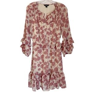 Simply Vera VW Floral Chiffon Mini Dress. Cream & Mauve. Ruffles! EUC Sz. S
